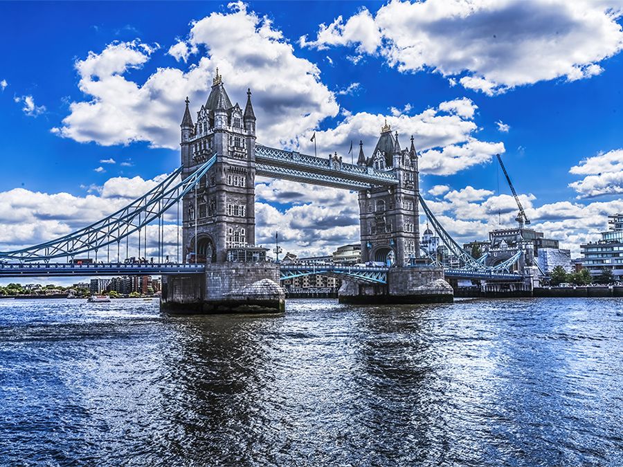 Tower Bridge over the Thames River in London, England. Opened in 1894. Remains an Important Traffic Route with 40,000 Crossings Every Day.